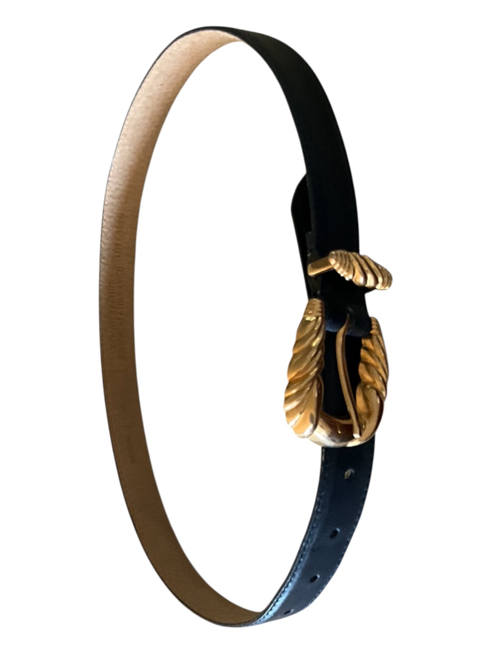 Vintage Worthington Navy Blue Leather Belt Gold Tone Twisted Rope Buckle Taiwan